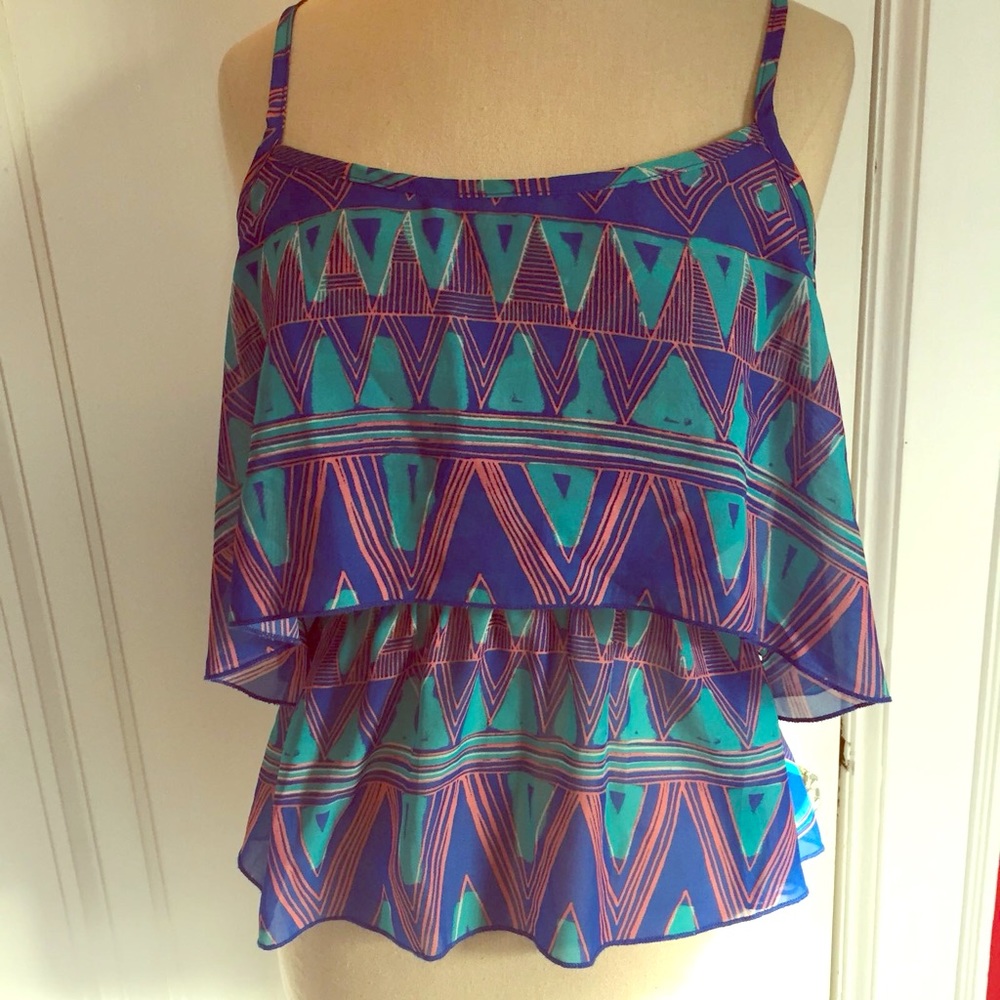 Kirra Chiffon Open Back Top in Blue Tribal Print
